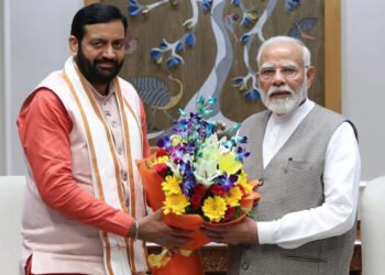 Haryana Chief Minister Nayab Singh Saini meets Prime Minister Narendra Modi at his residence in Delhi.