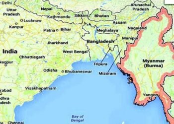Map of India, showing bordering state of Myanmar