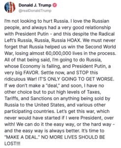 Trump message to Putin