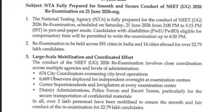NEET UG 2026 Re-Exam on June 21: NTA Issues Dress Code, Allowed Items and Security Guidelines - Power Corridors